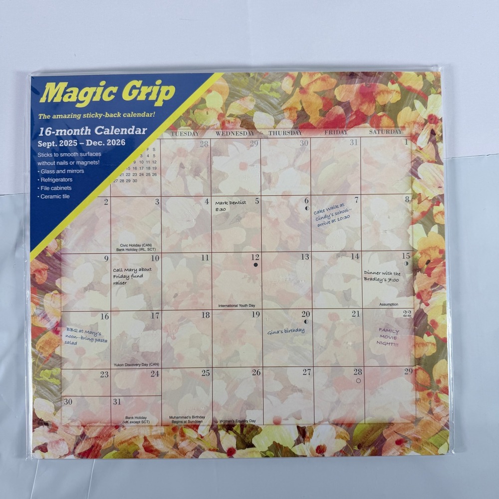 2026‎ Calendar Ink Floral Jumbo Magic Grip 16-Month Wall Calendar 13x12 NWT